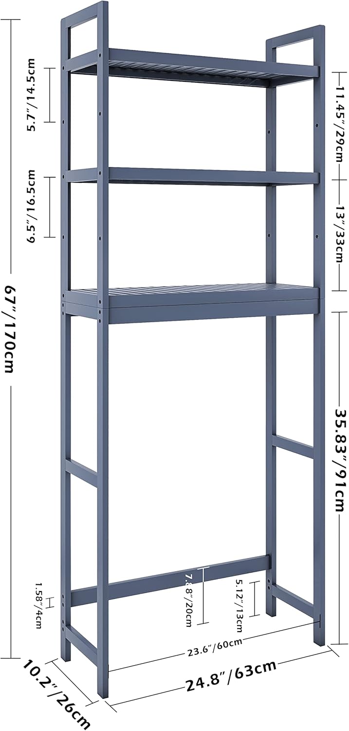 SMIBUY Bathroom Storage Shelf, Bamboo Over-The-Toilet Organizer Rack, Freestanding Toilet Space Saver with 3-Tier Adjustable Shelves (Grey) - Lumora Casa