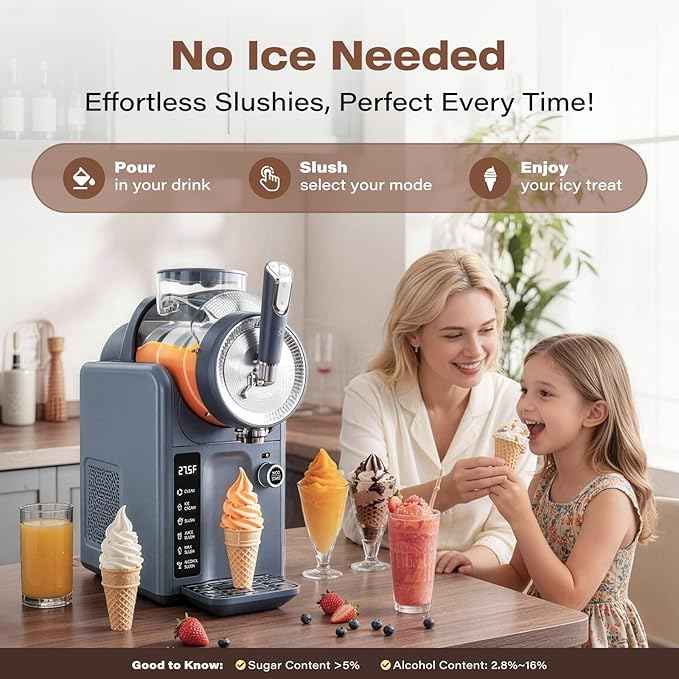 SYINTAO Slushie Machine No Ice Needed, 2-in-1 Frozen Drink & Soft Serve Ice Cream Maker, 75oz Self-Chilling Slushy Maker with 5 Presets, LED Display & Auto Clean for Home & Party (Blue-gray)