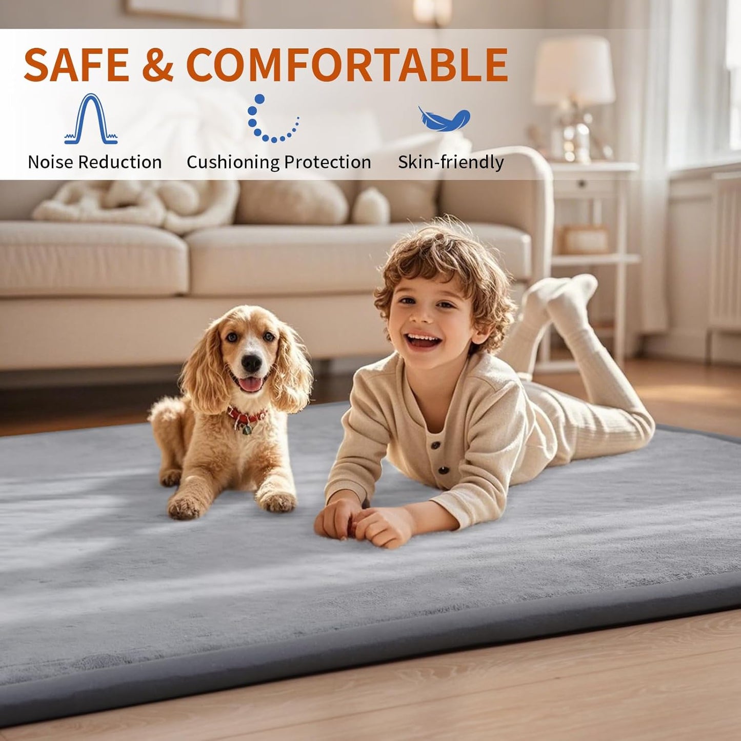 ACOMOPACK Baby Play Mat for Floor,1.3" Thick Memory Foam Area Rug for Living Room,Soft Velvet Crawling with Non-Slip Bottom for Kid,Toddler,71"×79" Tummy Time Nursery Rugs,Yoga（Dark Grey）