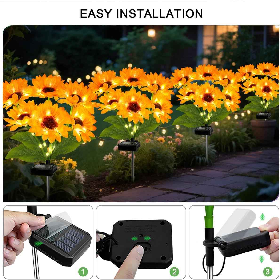 Solar Lights Outdoor, Gift for Women, Mom Grandma, 6 Pack with 36 Solar Sunflower Lights, Solar Flower Lights Waterproof, Sunflower Outside Decorative Stake Light for Landscape Yard Patio Lawn Pathway