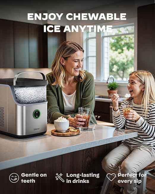 Silonn Nugget Ice Maker Countertop, Ice Basket with Handle, Quiet Operation & Self Cleaning Ice Machine, Chewable Ice, 33 lbs/24H, Portable Pellet Ice Maker with Scoop for Home, Kitchen and Office