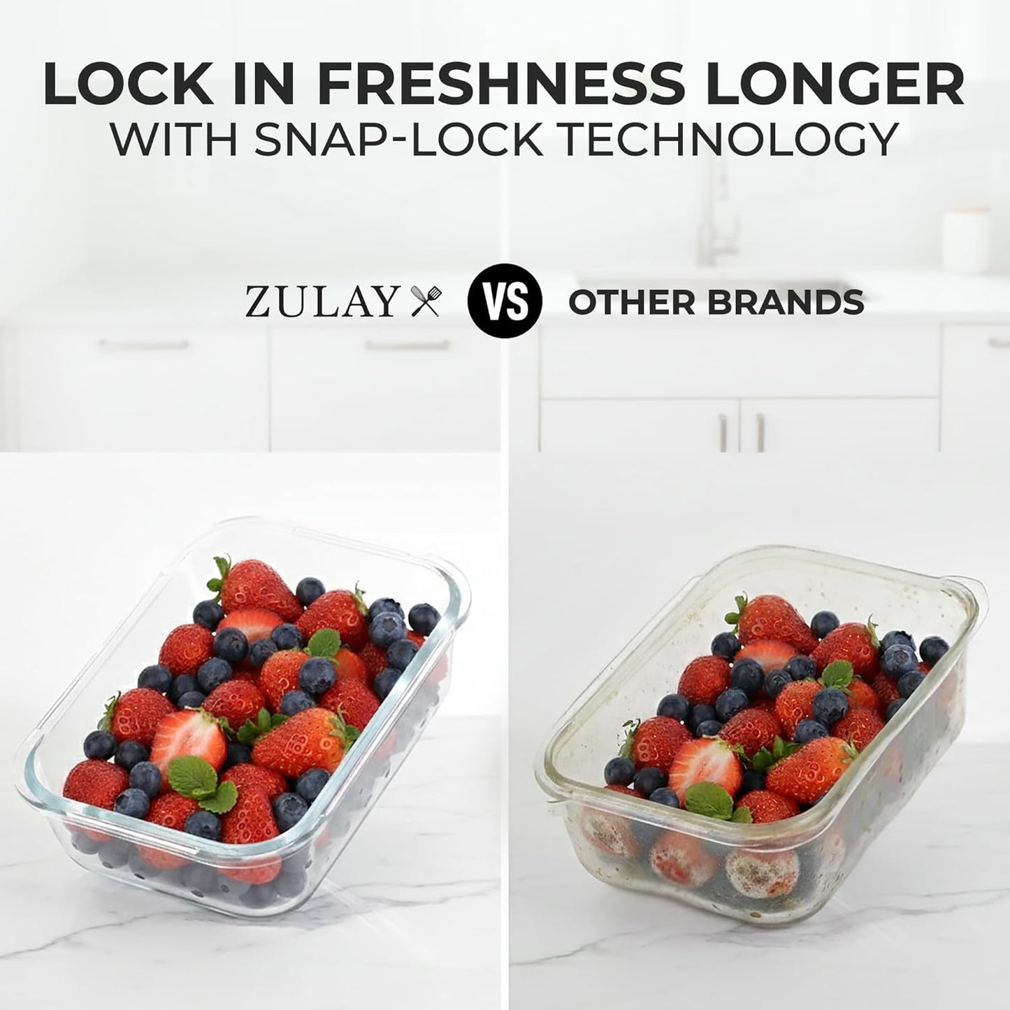 Zulay Kitchen 5 Piece Large 36oz Glass Tupperware Container Set with Lids - Premium BPA Free Borosilicate Glass Food Storage Containers - Leak-Proof Meal Prep - Microwave, Freezer & Oven Safe - Gray