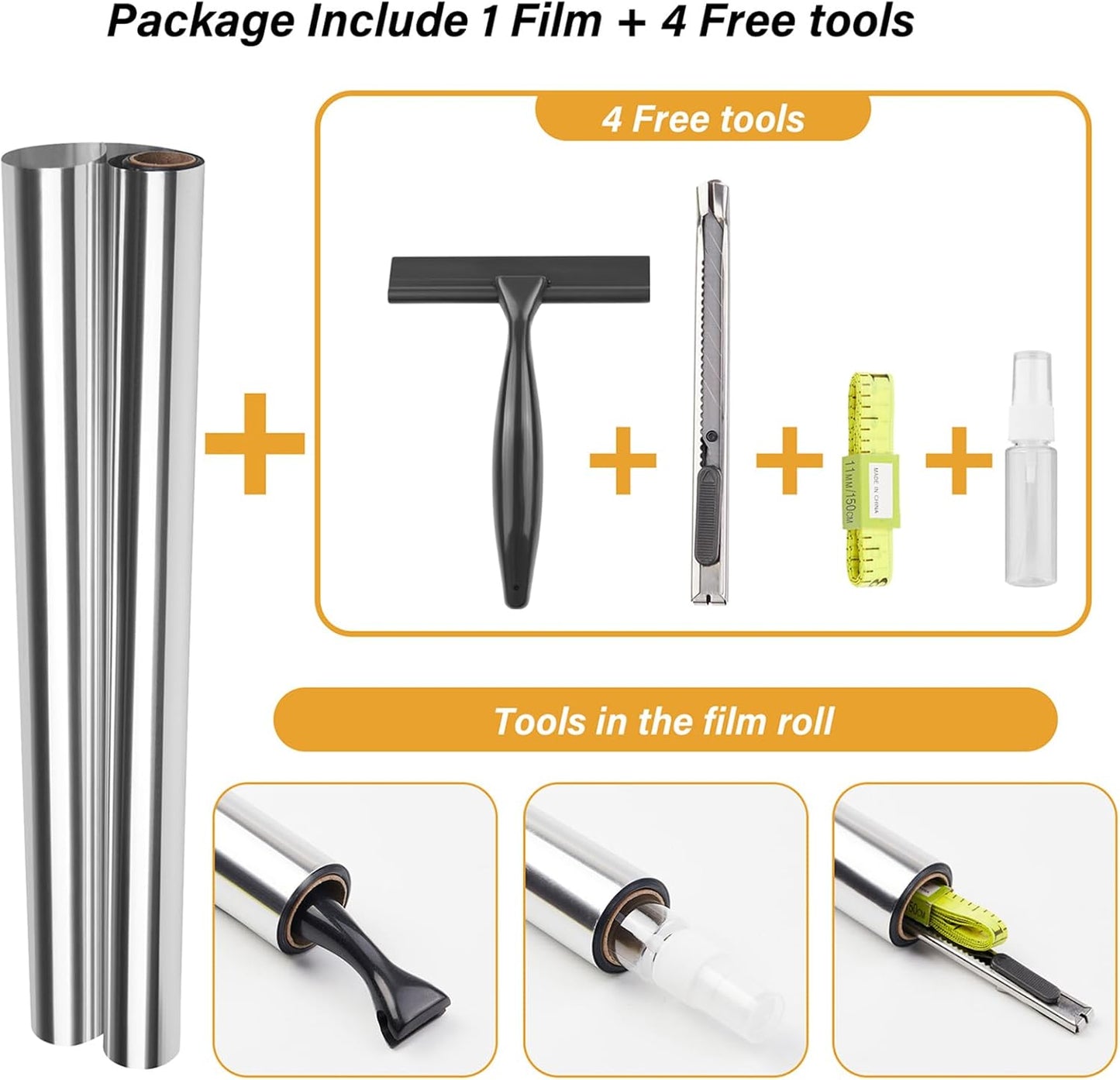 Kromapolis One Way Window Privacy Film Reflective Mirror Home Window Tint, Daytime Privacy Heat Control Anti UV Glass Tinting Static Cling (Silver, 45.2 x 157.4 inch)