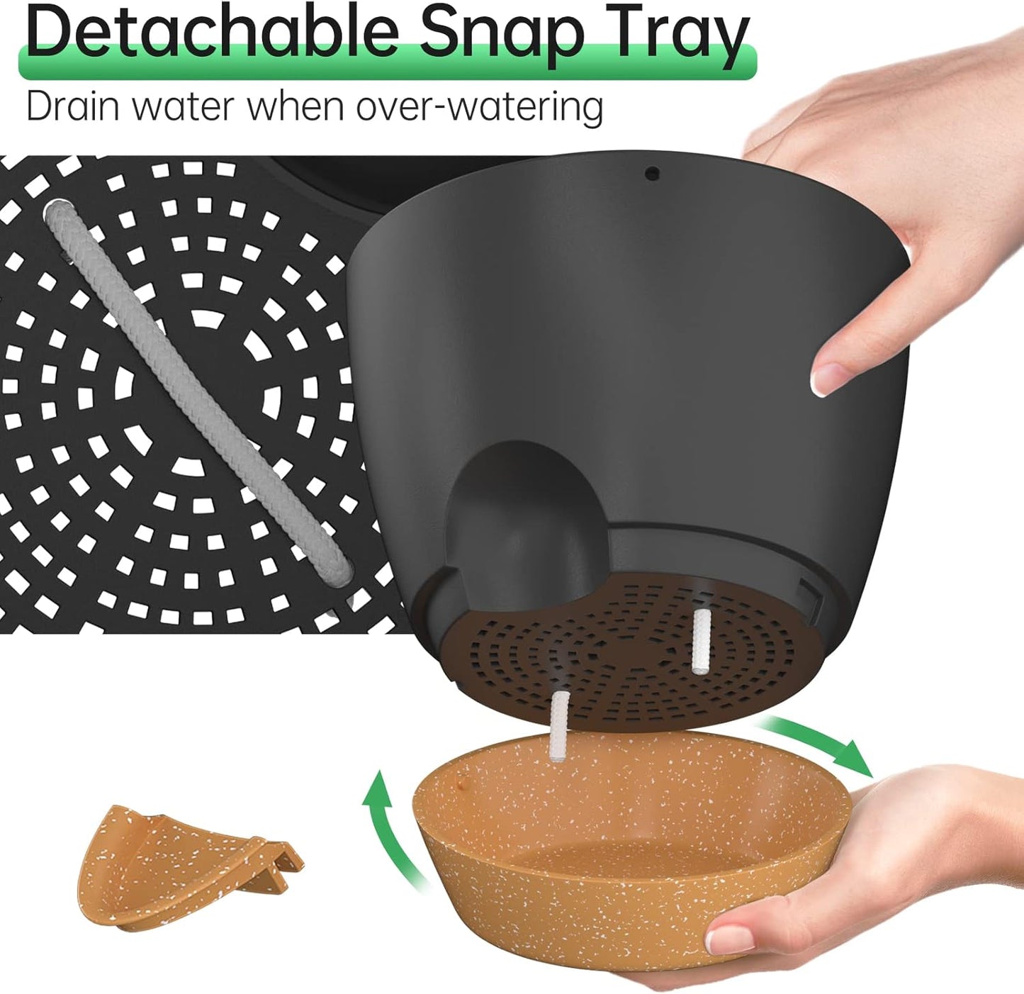 ZMTECH 8 Inch Hanging Planters for Indoor Outdoor Plants, 2 Pack Self Watering Hanging Plant Pots with Drainage Holes and Removable Saucer, Plastic Flower Hanging Pots with Watering Lip (Black)