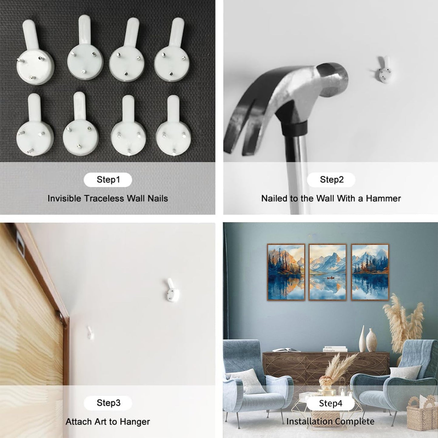 KAIRNE Framed Large Landscape Wall Art,Abstract Forest Prints Paintings,Watercolor Blue Mountain Lake Canvas,Nature Scenery Textured Artwork for Living Room Bedroom Home Office Gallery Decor,16”X24”