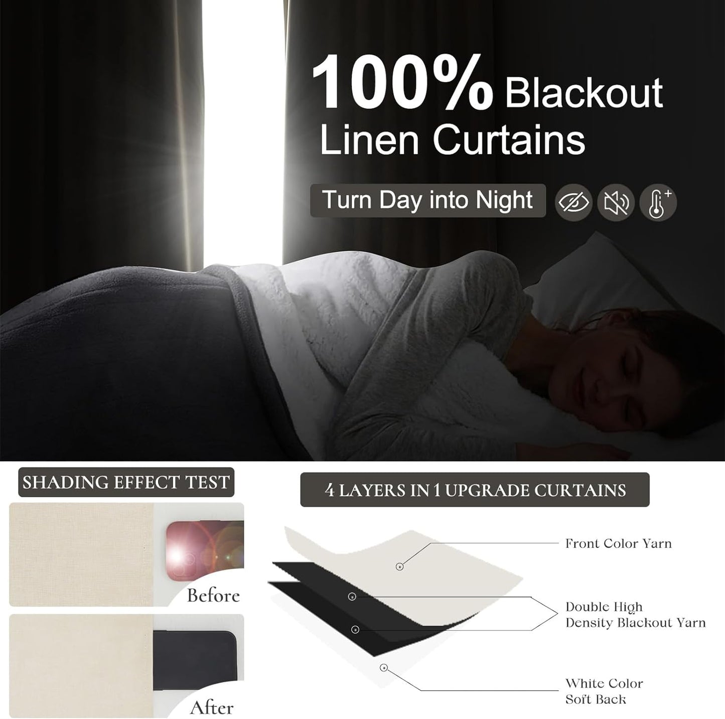 Light Beige 100% Blackout Curtains for Office at Home/Playroom/Classroom, Noise Cancelling Thermal Curtains 90 Inch Length 2 Panels Set Neutral Modern Window Faux Linen Pinch Pleated Drapes(40x90)