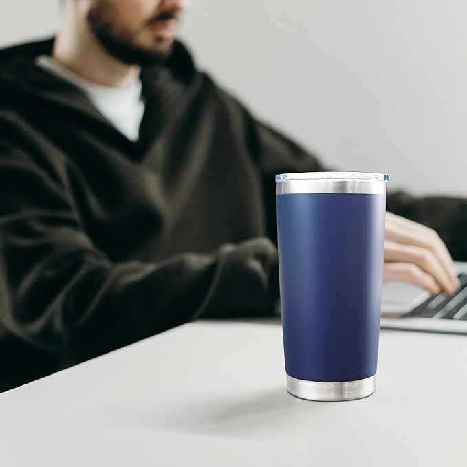 AIANJI 20oz Tumbler Bulk Stainless Steel Tumblers with Lid Vacuum Insulated Double Wall Travel Coffee Mug Powder Coated Tumbler Cup for Hot and Cold Drinks(Navy Blue, 1 pack)