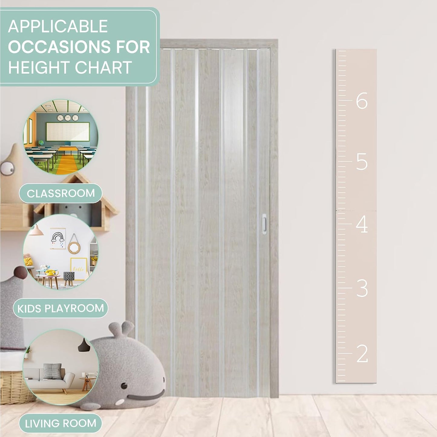 Wooden Growth Chart for Kids- Kids Height Chart- Height Measurement Chart for wall-Kids Nursery Decor- Boho Baby Toddler Room Decor (Beige, Wood)
