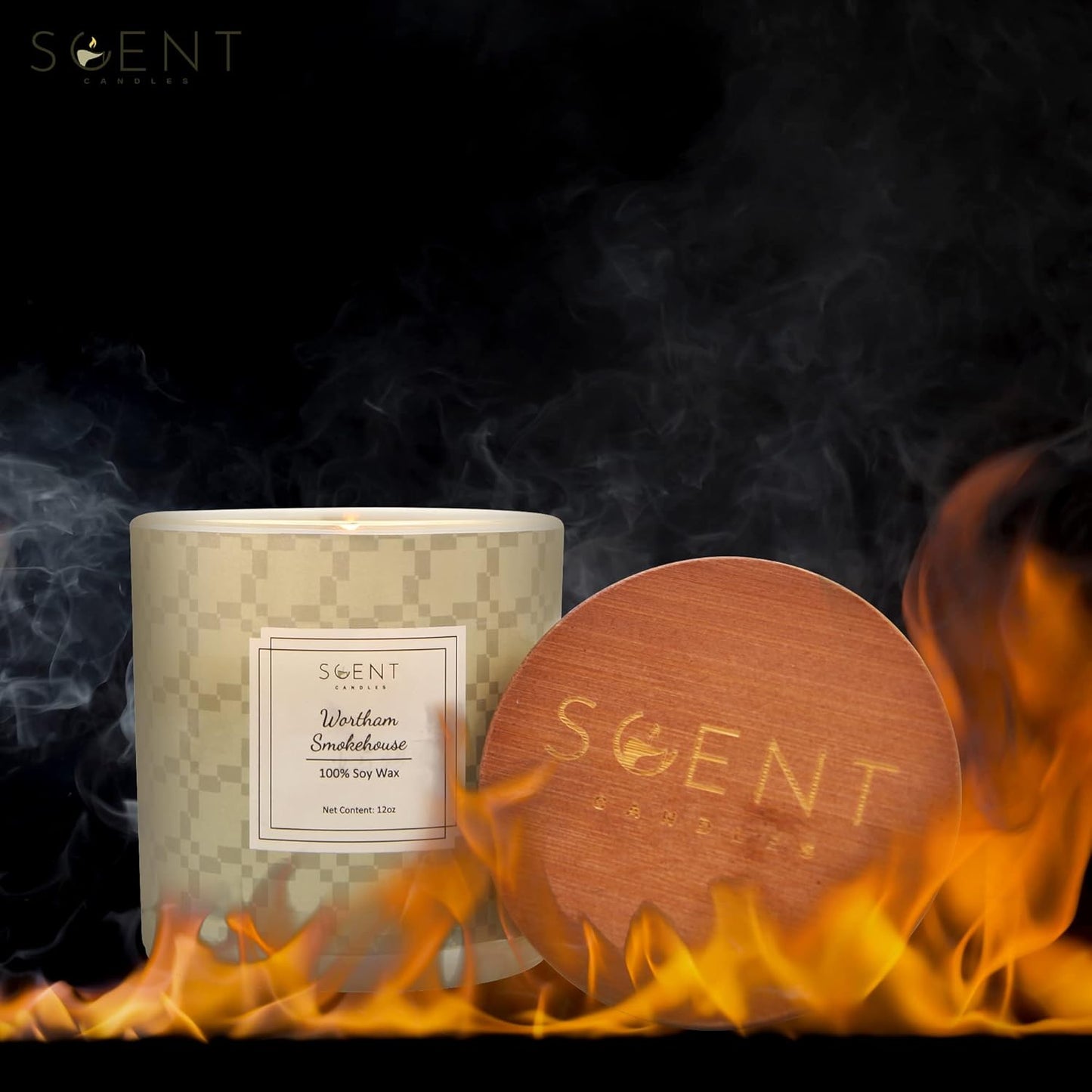 | Highly Scented Candles - Aromatherapy Candles for Home | Wortham Smokehouse Candle | 12oz Glass Jar | 100% Natural Soy Wax Candles | Burn Time 60-70 Hours