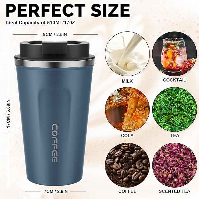MOMSIV 17oz Travel Mug, Insulated Coffee Cup with Leakproof Lid, Vacuum Stainless Steel Double Walled Reusable Tumbler for Hot and Cold Water Coffee and Tea In Travel and Car