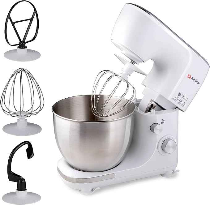 alpina Kitchen Processor, Electric Mixer, Food Mixer, 3 Accessories, Stainless Steel Bowl, Bowl Lighting, Knead, Mixing, Whisk, White