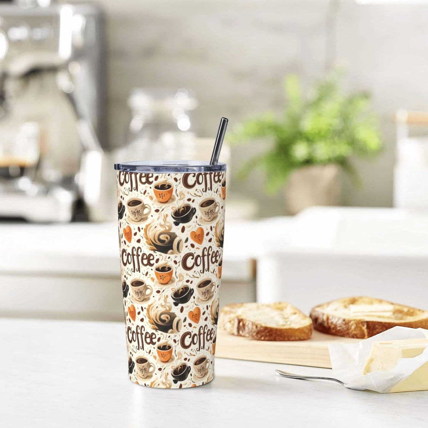 Coffee 1 Print 20 Oz Tumbler with Lid and Straw, Travel Coffee Mug Tumbler, Insulated Tumblers Stainless Steel Cups Water Bottle