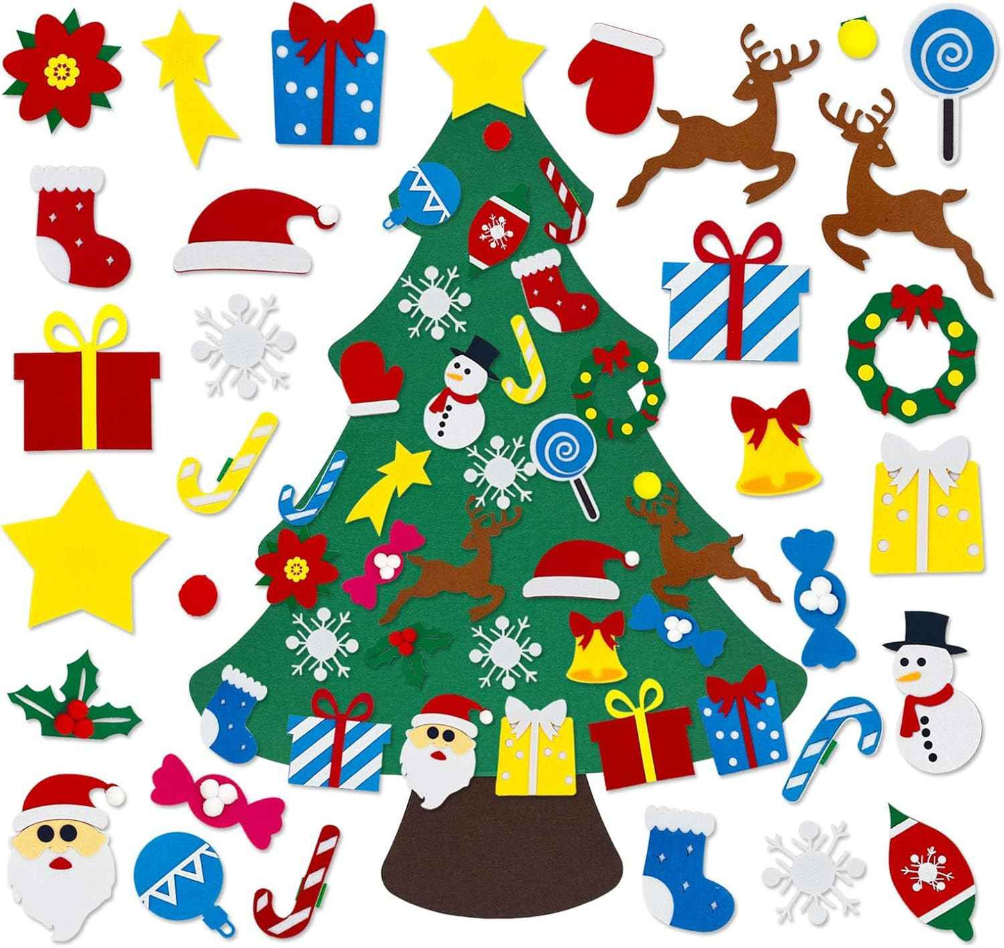 3.2 Ft Felt Christmas Tree with 33 Ornaments, DIY Felt Christmas Tree Set for Montessori, Hanging Ornaments DIY Tree Set Xmas New Year Wall Decorations
