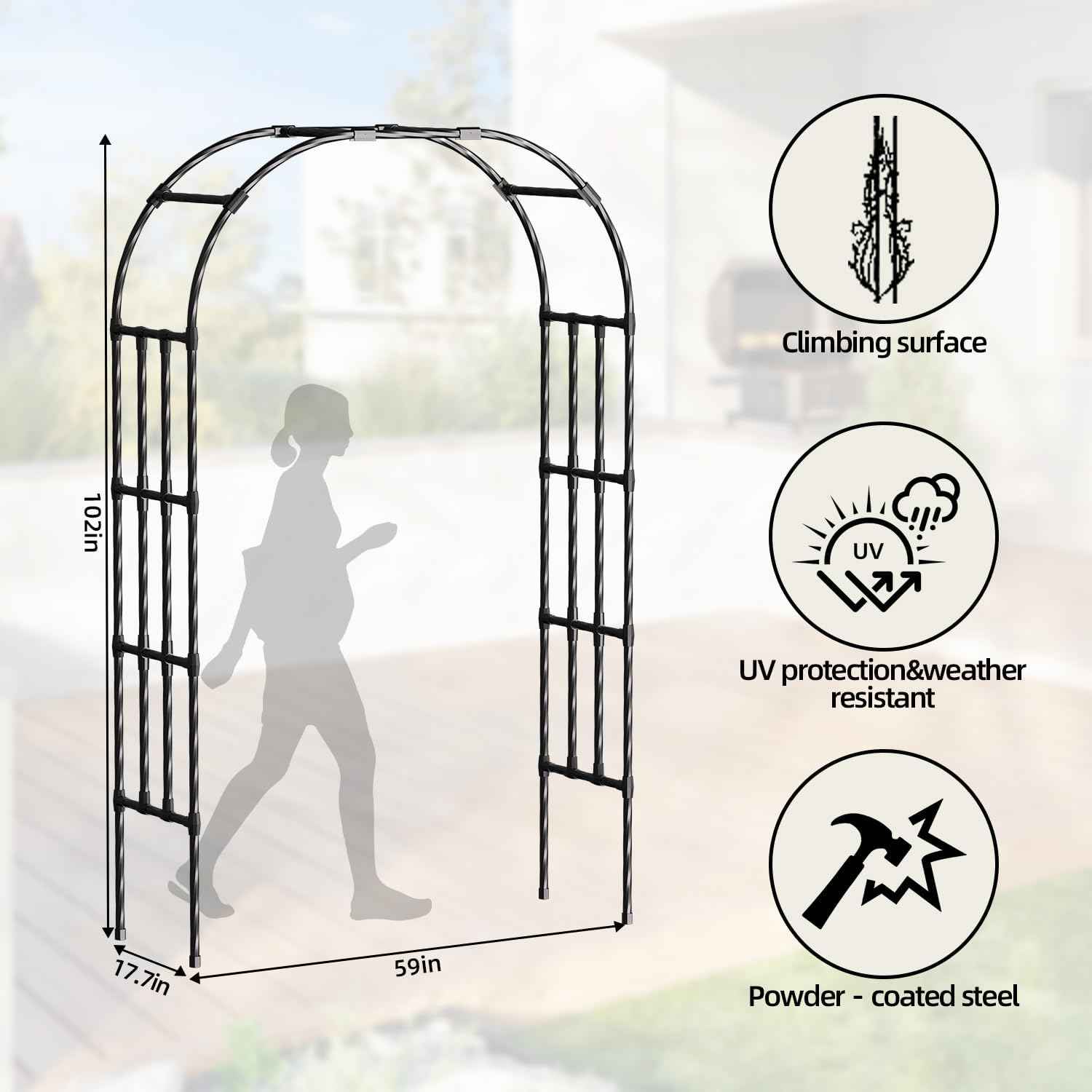 Garden Arch Trellis,4.9x8.5FT Metal Garden Arbor for Climbing Plants Outdoor,Wedding Archway for Lawn Patio Backyard Ceremony Party Decoration,Black