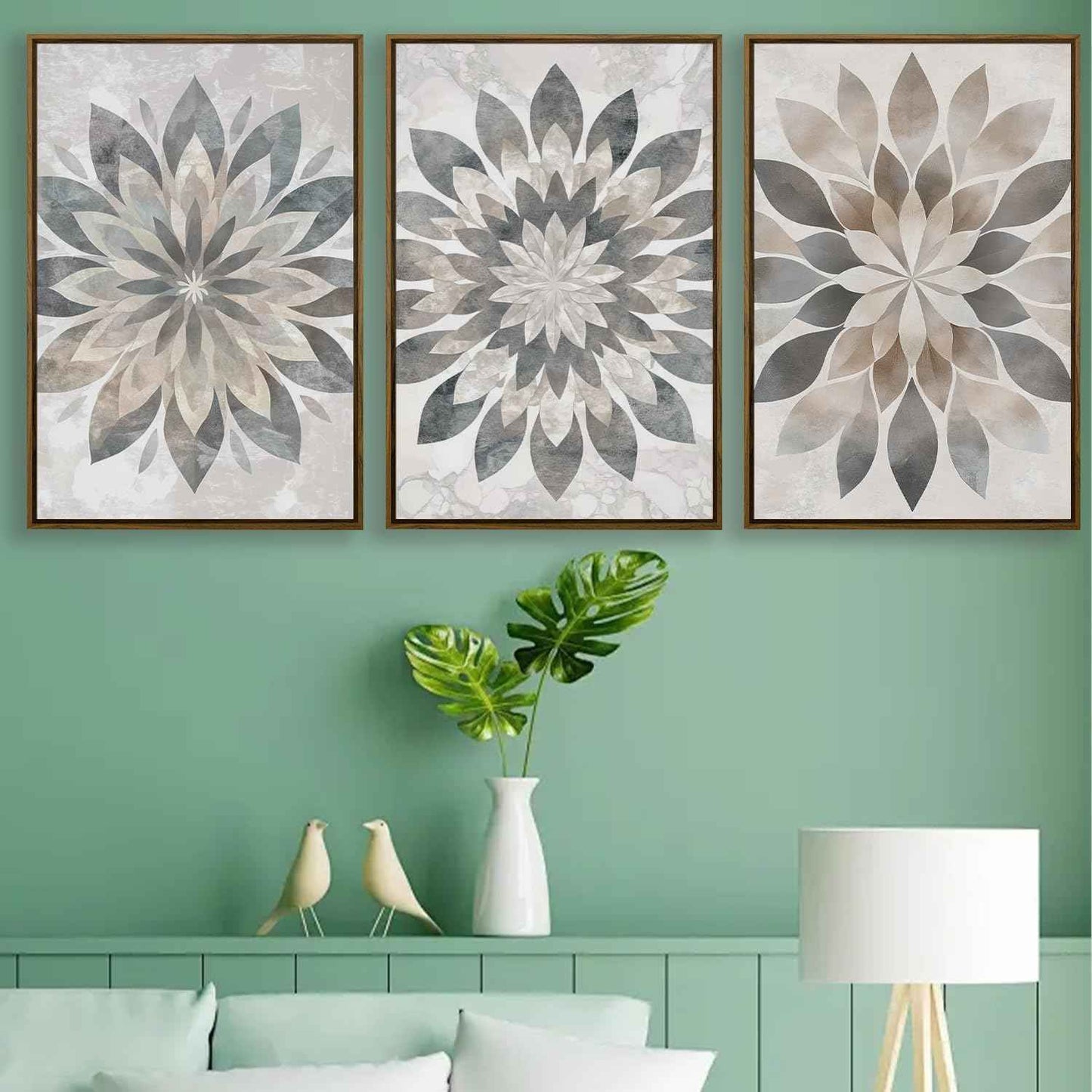 QTUSYUR Boho Mandala Wall Art - Large Farmed Neutral Minimalist Art Print - Farmhouse Floral Canvas Artwork for Bedroom and Living Room- Modern Elegant Flower Wall Pictures for Home Decor 16”×24”×3