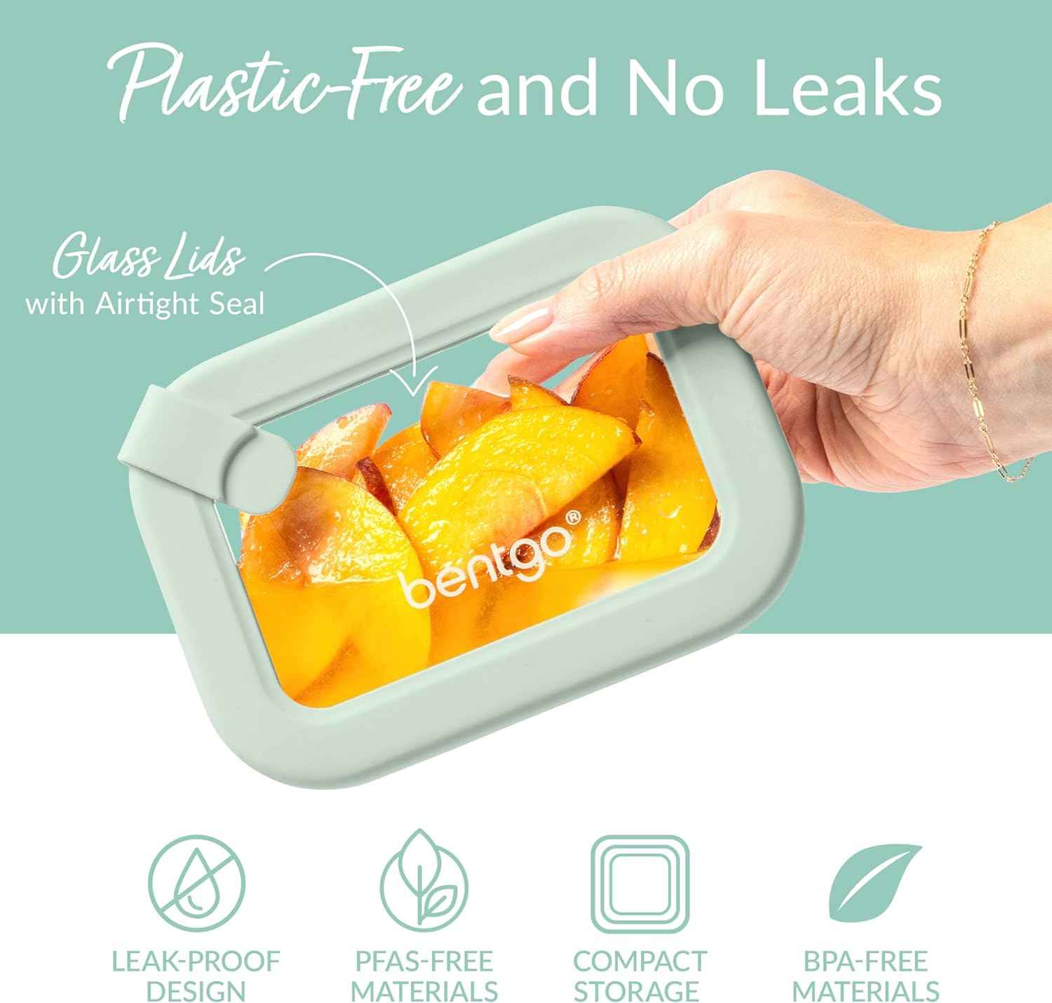 Bentgo Signature Leak-Proof Glass Food Storage - 8-Piece Set, 1-Compartment Plastic-Free Containers with Airtight Glass Lids, BPA-Free, Microwave, Freezer, Oven & Dishwasher Safe (Desert Sage)