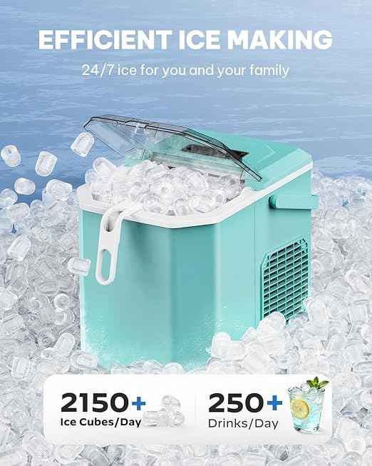 Silonn Ice Maker Countertop, Portable Ice Machine with Carry Handle, Self-Cleaning Ice Makers with Basket and Scoop, 9 Cubes in 6 Mins, 26 lbs per Day, Ideal for Home, Kitchen, Camping, RV