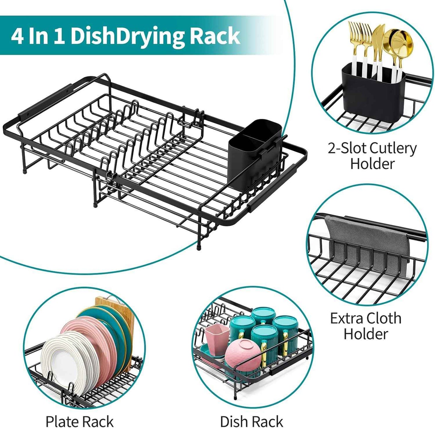 Urackify Expandable Stainless Steel in Sink Dish Drying Rack - Adjustable Dish Rack Over Sink, Rustproof Dish Drainer for Kitchen Counter, Dish Strainer with Utensil Holder, Fit Sink for 13"-18"