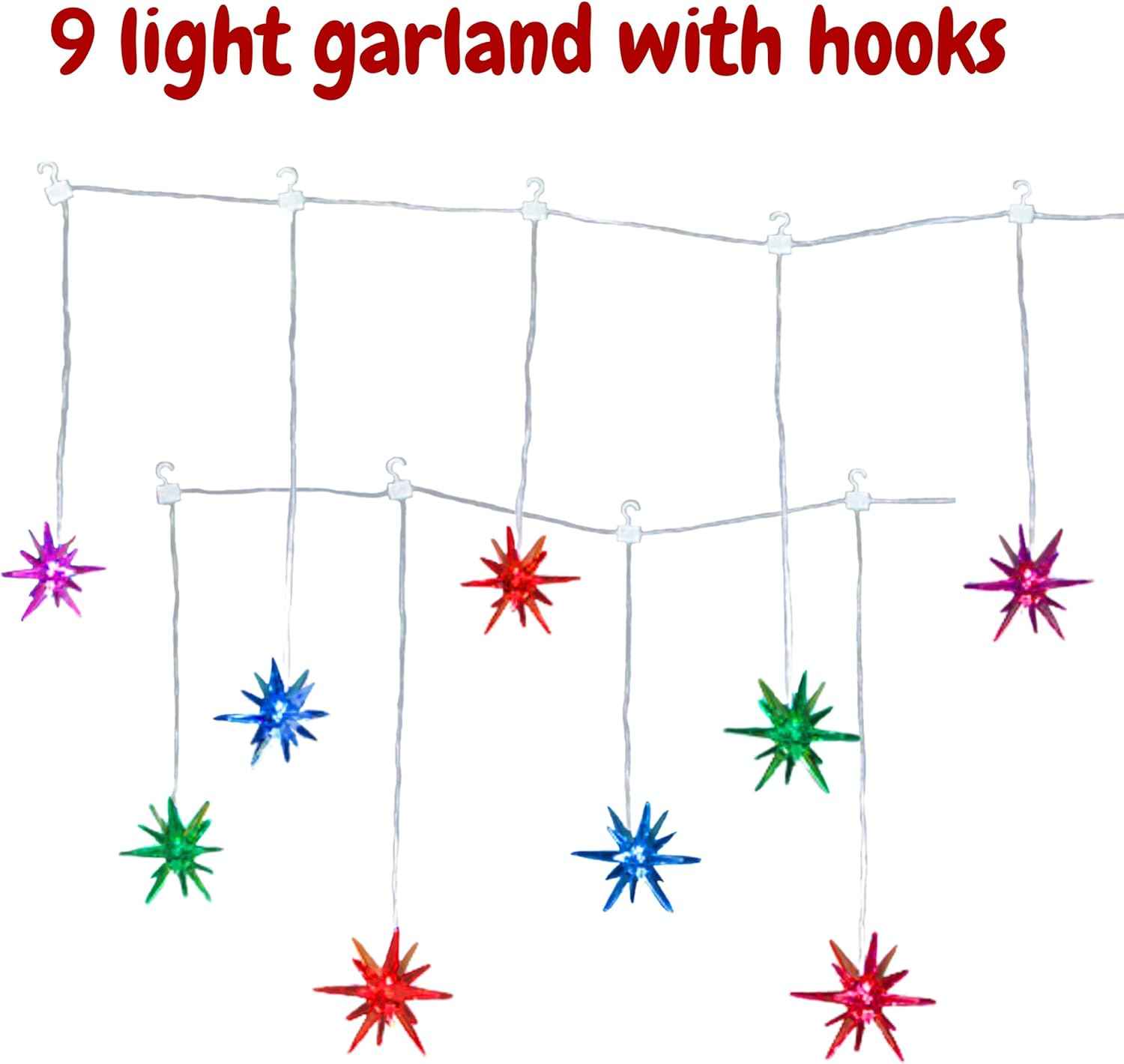 Multi-Color Changing Starburst Christmas Lights – 48" LED Light Strand with 9 Acrylic Starbursts – Color Changing Holiday String Lights for Indoor Outdoor Christmas Decor, Tree, Mantel, Window