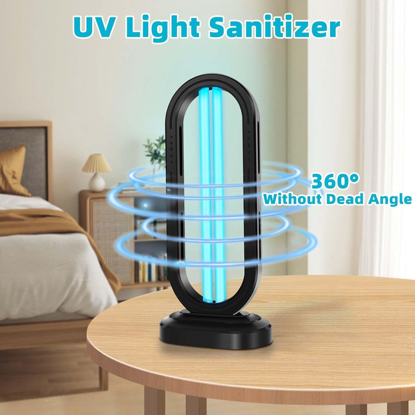 Feefir UV Light Sanitizer,4-Speed Timing and Remote Control UVC Home Disinfection Device,Ultraviolet Light Sanitizer for Dust Mites,UV Lamp for Whole Room,Black