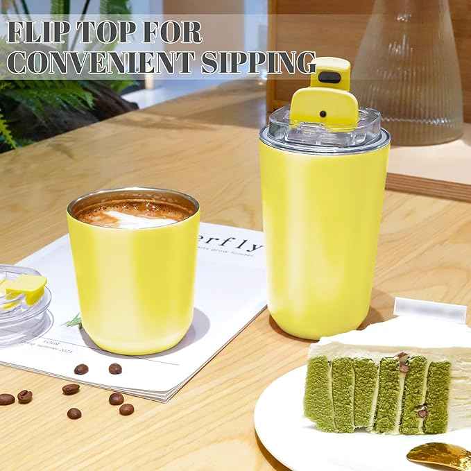 Puraville Insulated Tumblers with Lid, 10 oz Travel Coffee Mug Stainless Steel Vacuum Cup, Leak Proof Reusable Double Walled Coffee Tumbler for Iced and Hot Drinks, Yellow