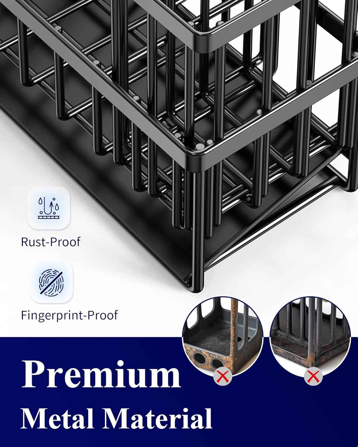 Kitsure Sponge Holder for Kitchen Sink - Rustproof Stainless Steel Sink Caddy Organization and Storage Essentials with High Brush Holder, Home Decor Accessories, 7.9" x 3.7" x 6.2", Black