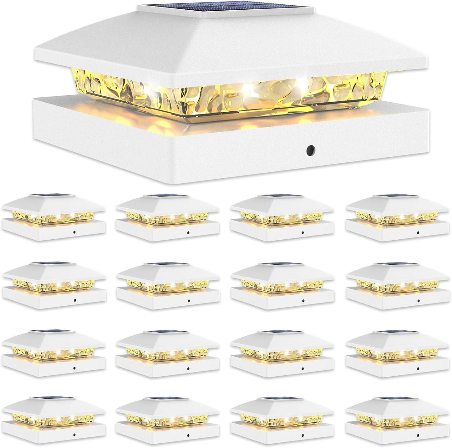 VOLISUN 4x4 Solar Post Cap Light 16pack,Solar Fence - Cap Lights Outdoor Waterproof for Wooden/Vinyl Post, White Deck Post Light Solar Powered with Warm White for Garden/Patio/Porch