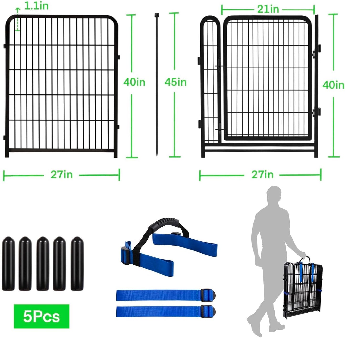 Garden Fencing 40 inch High, Dog Fence Outdoor for Yard, 21"Wide Low Threshold Gate,Heavy Duty Metal Fencing for Garden Beds, Animal Barrier Fence,Flowers Fences Border,4 Panels Total 8.9 Ft