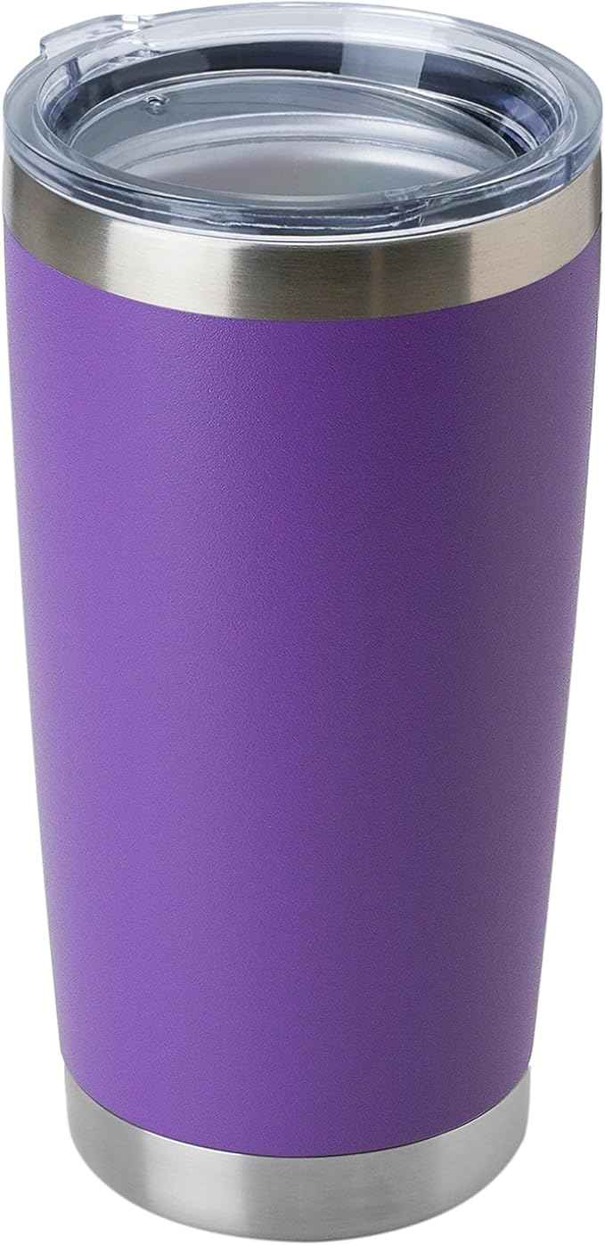 DOMICARE 20oz Stainless Steel Tumbler Bulk with Lid, Double Wall Vacuum Insulated Travel Mug, Powder Coated Coffee Cup, Powder Purple, 1 Pack