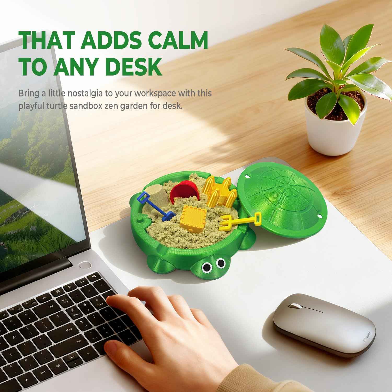 Mini Turtle Sandbox Zen Garden for Desk, Desktop Turtle Sandbox with Lid on the Go for Office Stress Relief, Funny Zen Garden Kit Desk Accessories Gifts for Coworkers Boss