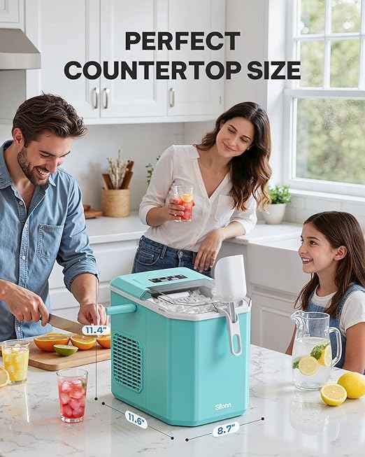 Silonn Ice Maker Countertop, Portable Ice Machine with Carry Handle, Self-Cleaning Ice Makers with Basket and Scoop, 9 Cubes in 6 Mins, 26 lbs per Day, Ideal for Home, Kitchen, Camping, RV
