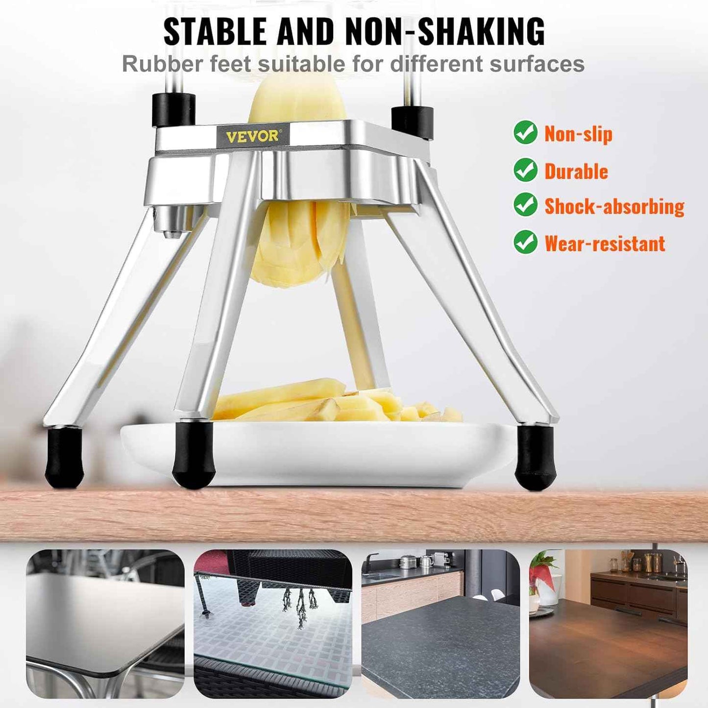 VEVOR Commercial Vegetable Fruit Chopper 1/4" Blade Heavy Duty Professional Food Dicer Kattex French Fry Cutter Onion Slicer Stainless Steel for Tomato Peppers Potato Mushroom