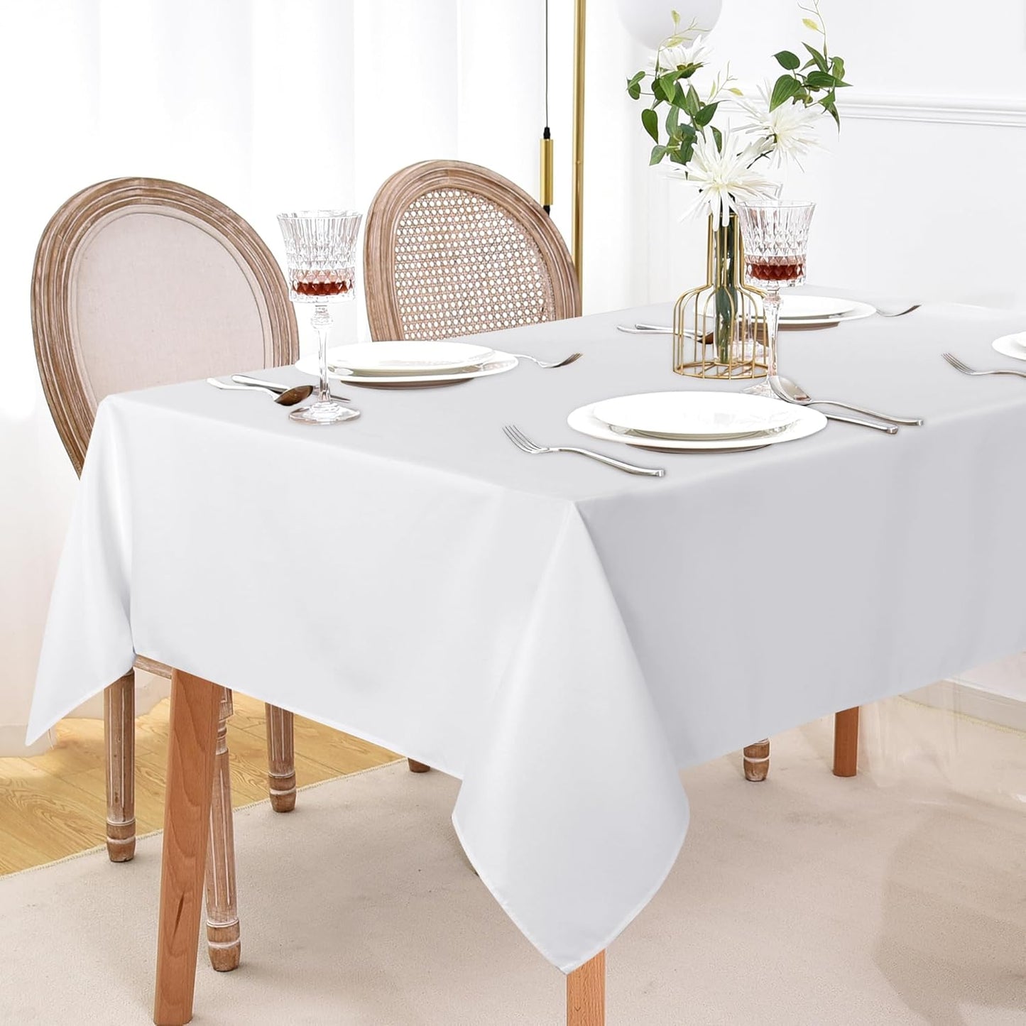 sancua 6 Pack White Tablecloth 60 x 84 Inch, Rectangle Table Cloth for 4ft Tables - Stain and Wrinkle Resistant Washable Polyester Table Cover for Dining Wedding Banquet Party Buffet Restaurant