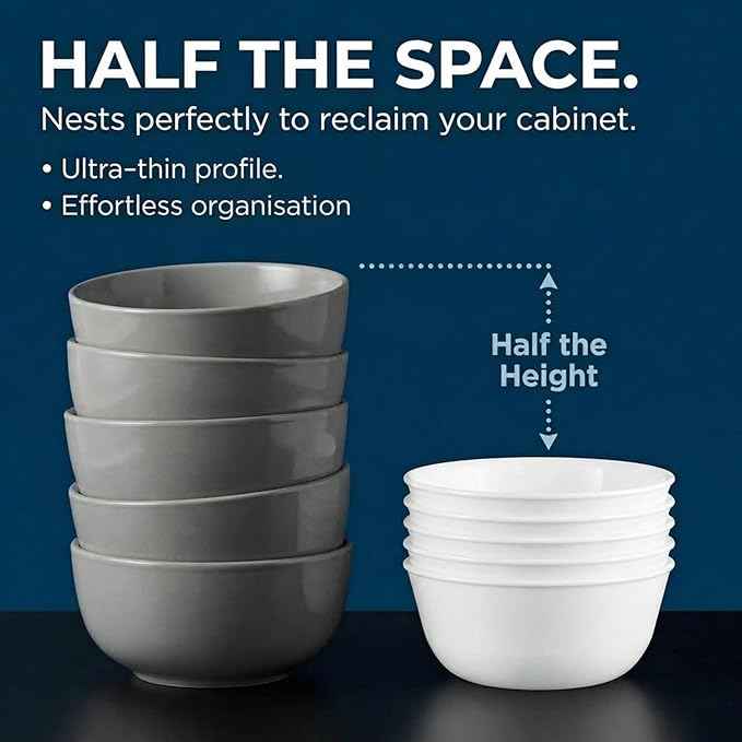 Corelle Vitrelle 28-oz Soup/Cereal Bowls Set of 6 Chip & Crack Resistant Dinnerware Bowls for Soup, Ramen, Cereal and More, Triple Layer Glass, Winter Frost White