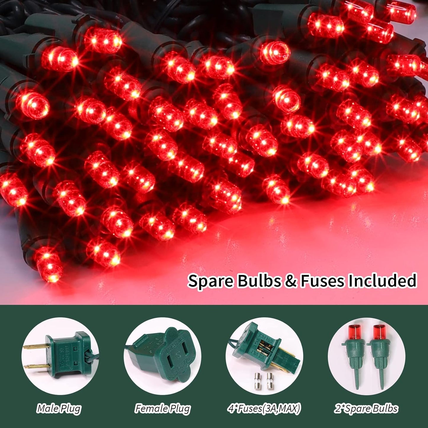 100 Count Red -String Lights - 21.6FT LED Christmas Lights, Mini led Lights for Indoor Outdoor Home Holiday Party Wedding Independence Day Decoration