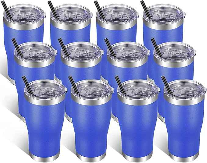VEGOND 20oz Tumbler Stainless Steel Tumbler Cup with Lid And Straw Vacuum Insulated Double Wall Travel Coffee Mug(Blue 12 Pack)