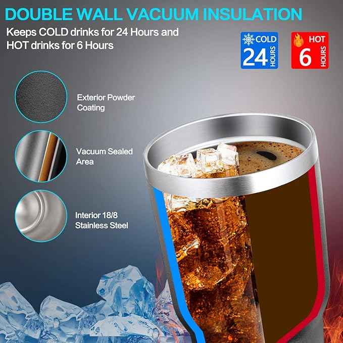 30oz Tumbler, 2 Packs Stainless Steel Double Wall Vacuum Insulated Tumbler Travel Mug With 8Pcs Reusable Straw, 2Pcs Slider Lid, Cleaning Brush, 2Pcs Handles (Black + Purple)