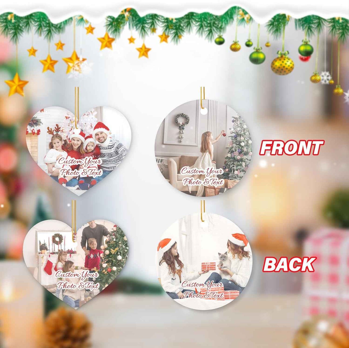 Personalized Christmas Ornaments 2025 - Custom Christmas Ornament with Photo Text,Hanging Ornaments Memorial Gift for Friends Family Women of Christmas Tree Wedding Anniversary(Ceramics, Round)
