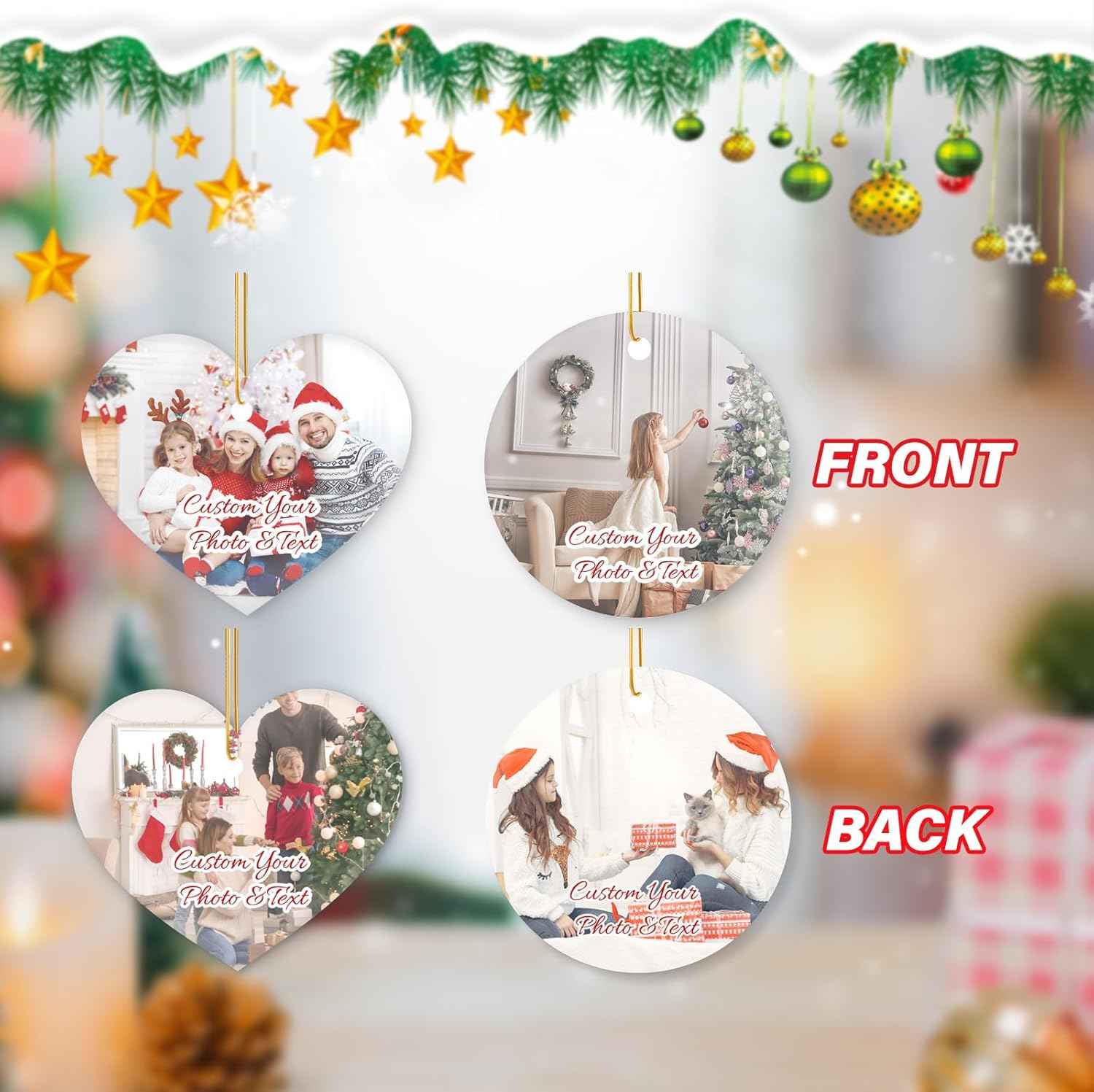 Personalized Christmas Ornaments 2025 - Custom Christmas Ornament with Photo Text,Hanging Ornaments Memorial Gift for Friends Family Women of Christmas Tree Wedding Anniversary(Ceramics, Round)