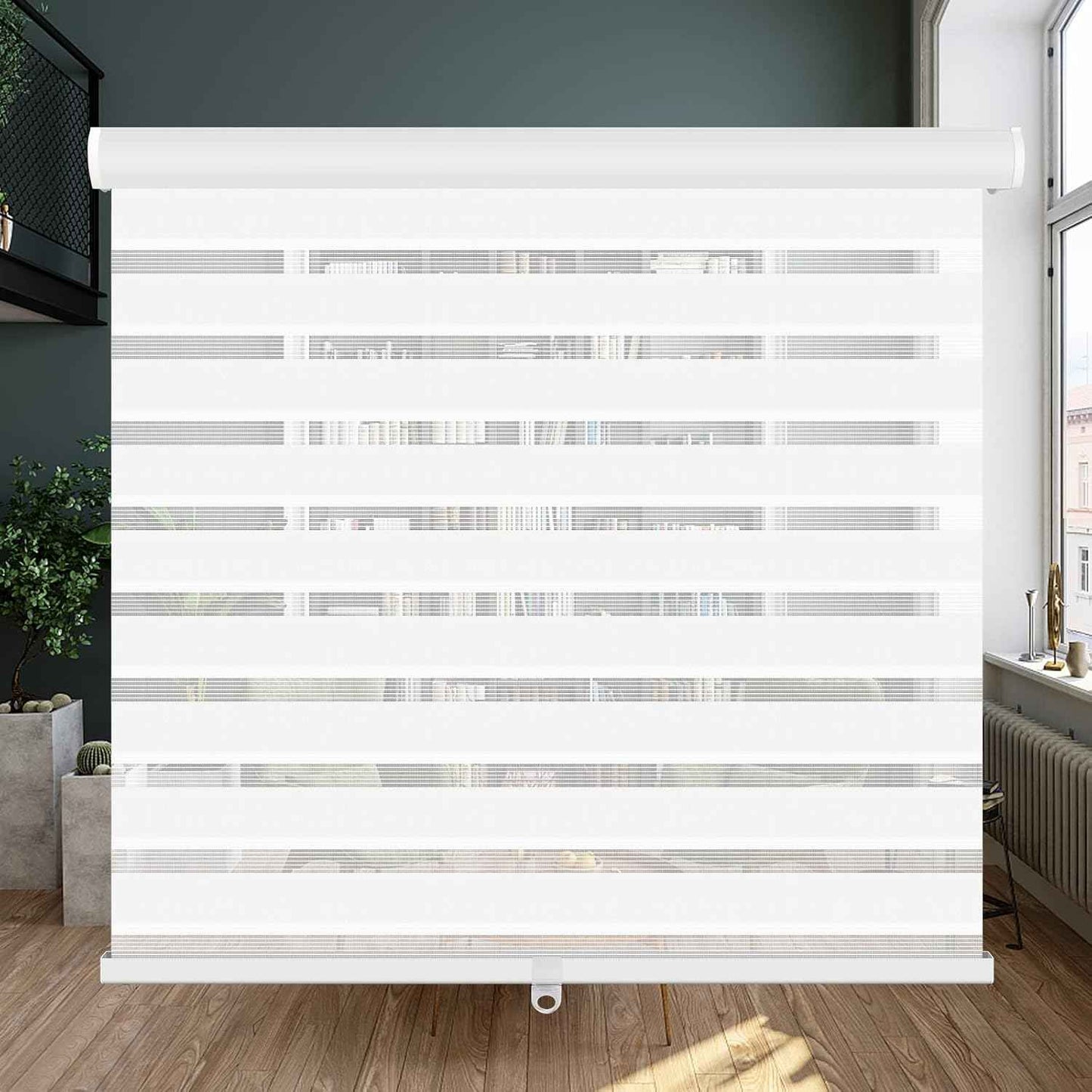 LUCKUP Cordless Zebra Blinds Roller Shades for Window-Dual Layer Sheer Blinds Light Control with Valance Day Night Privacy Light Filtering Fabric, 38" W x 72" H, White