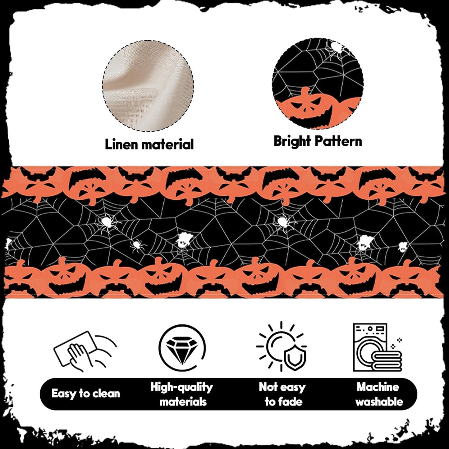 Halloween Long Table Runner Black and Orange Pumpkin Spider Web Table Linen Runner Kitchen Dining Table Runner Halloween Table Decoration for Holiday Indoor Outdoor Home Party Decor 13 x 72 Inch