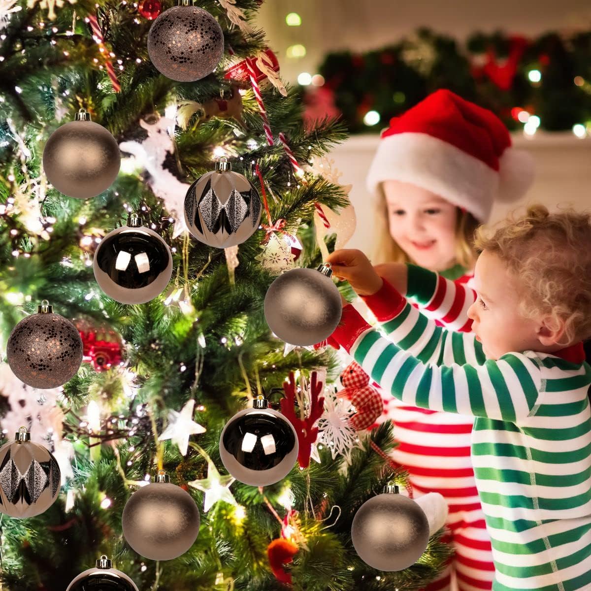 12PCS 3.15" Christmas Ball Ornaments Shatterproof Brown Christmas Tree Decorations Xmas Tree Balls Halloween Ornaments Décor