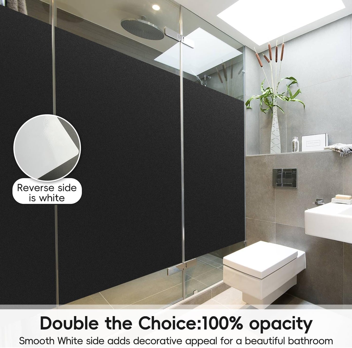 DUOFIRE Blackout Window Film Sun Blocking White Black Window Privacy Film Non Adhesive Static Cling Removable Windows Tint Anti -Glare Day Sleep Windows Tinting Films for Home, Office(17.4 x 78.7 in)