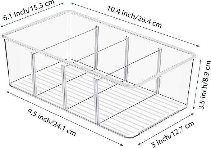 Vtopmart 8 Pack Food Storage Organizer Bins, Clear Plastic Bins for Pantry, Kitchen, Fridge, Cabinet Organization and Storage, 4 Compartment Holder for Packets, Snacks, Pouches, Spice Packets