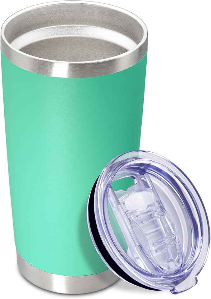 20 oz Tumbler Coffee Travel Tumblers Bulk with Lid Stainless Steel Double Wall Vacuum Insulated Mug Powder Coated Cups fit Car Cupholder for Hot and Cold - Light Blue, 1Pack