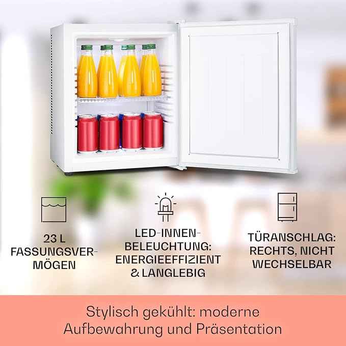 Klarstein Happy Hour - Mini bar, réfrigérateur à boissons, Compression, température de refroidissement : 5-15 °C, classe d'efficacité énergétique A, silencieux : 0 dB, lumière LED, 19 L, Blanc
