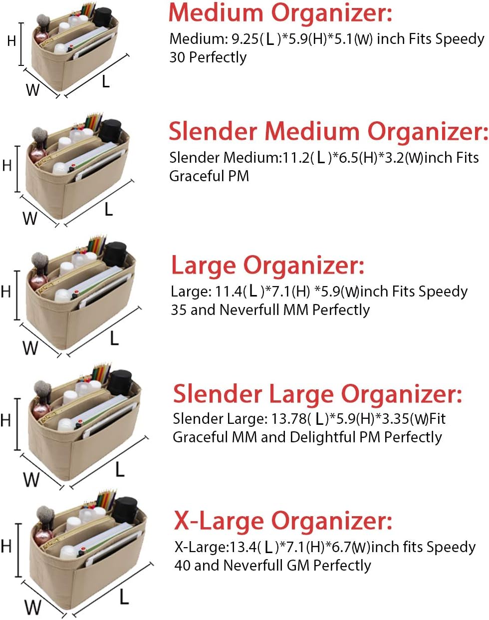 LEXSION Felt Purse Bag Organizer Insert with zipper Bag Tote Shaper Fit Speedy Neverful PM MM