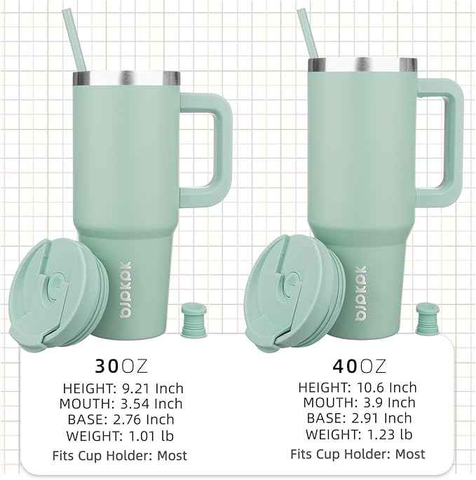 BJPKPK 40oz Stainless Steel Insulated Tumbler With Handle And Lid Straw Travel Coffee Mug Thermal Cup,Pistachio Green