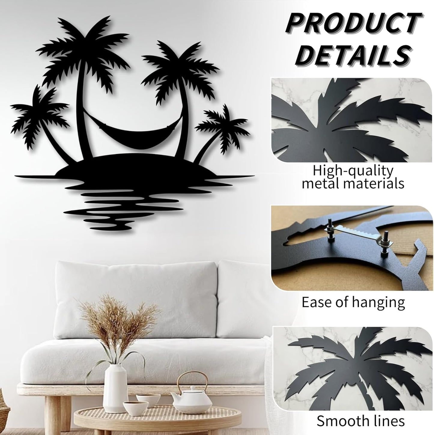 Palm Tree Metal Wall Decor,Palm Tree Outdoor Wall Art,Tropical Palm Tree Wall Decorations for Living Room,Outdoor Wall Decorations for House(35"×31",Black)