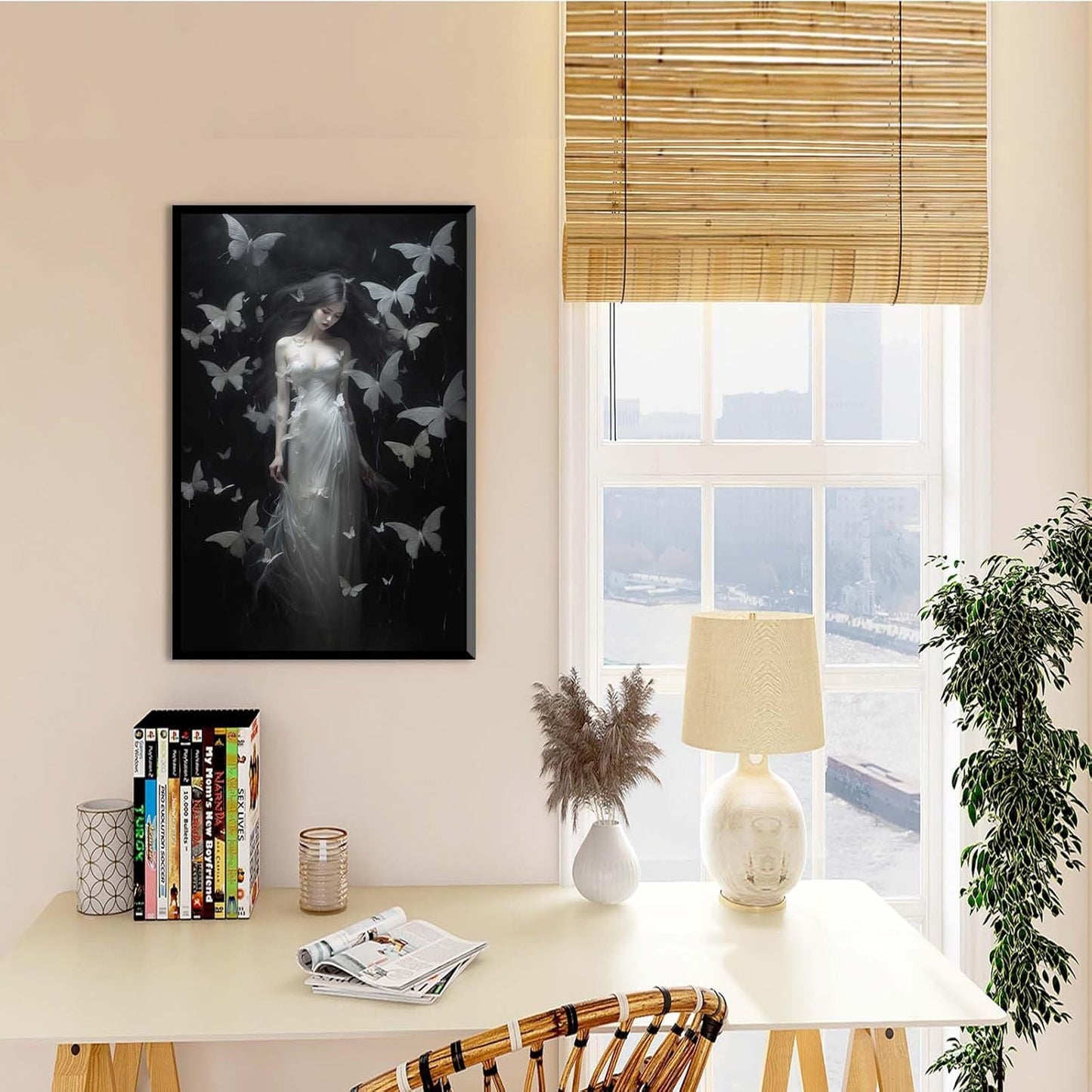 JFHCQJPK Vintage Gothic Feminine Canvas Wall Art Print Butterfly Poster Moody Female Wall Art Retro Artwork Dark College Decor for Home Bedroom8x12in Metal blackFramed